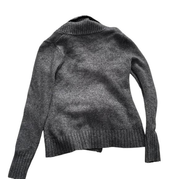 Dark Gray Ribbed Cardigan Zipper Front, Wool Mix Casual Layering Sweater - Picture 2 of 5